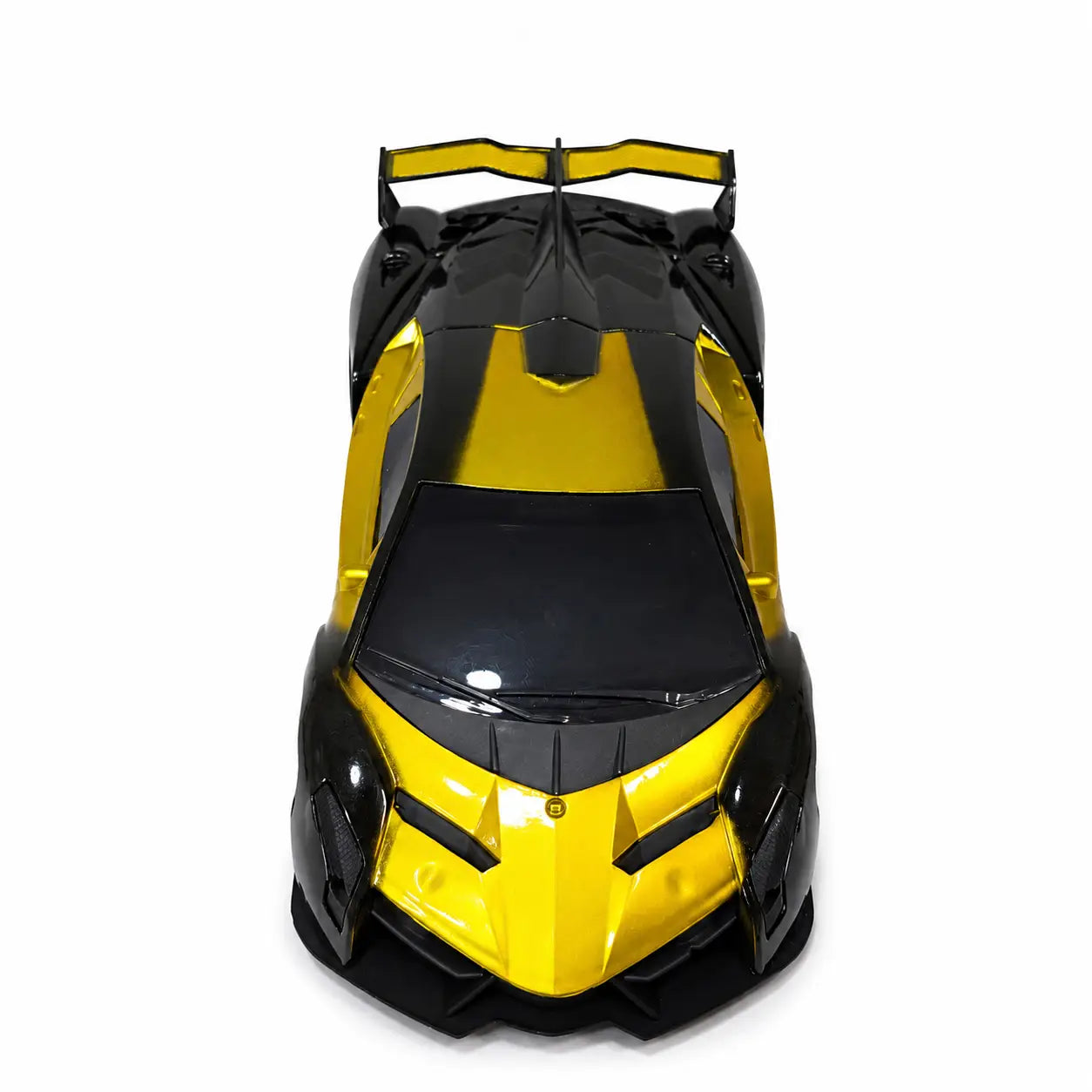 Yellow and black 1:24 remote control sports car front view for kids