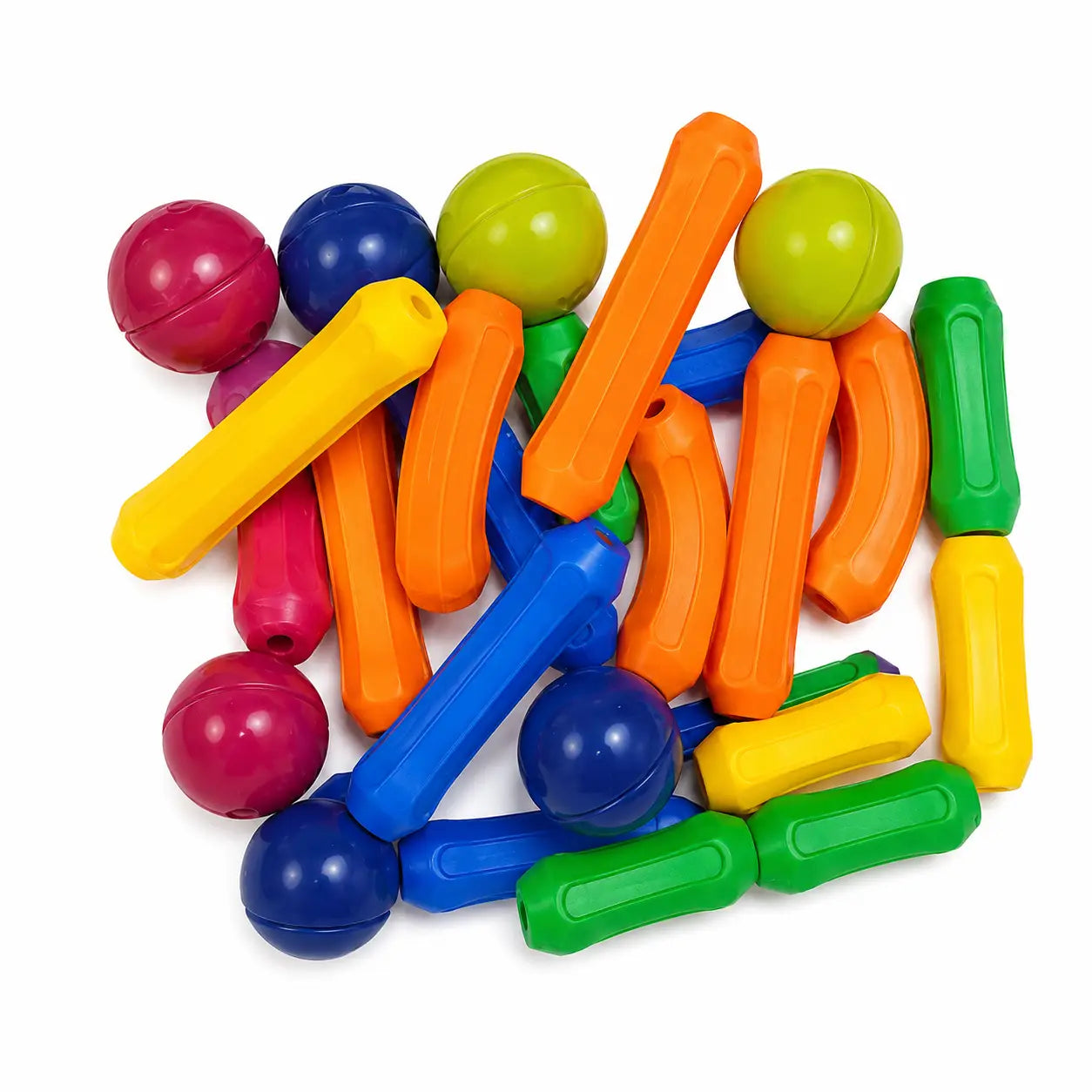 Colorful magnetic balls straight bars and curved building pieces from 25 piece construction set