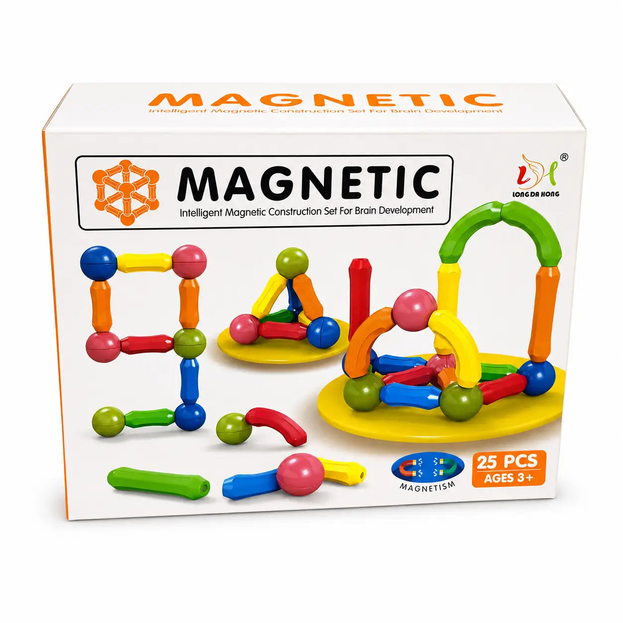 25 PCS magnetic construction set for kids front packaging view