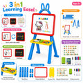 3-in-1 kids learning easel with double-sided whiteboard, chalkboard, accessory tray and learning features