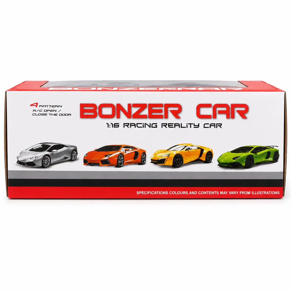 A boxed toy/model car set labeled 'BONZER CAR' with four small sports car illustrations on the front, photographed on a plain white background.