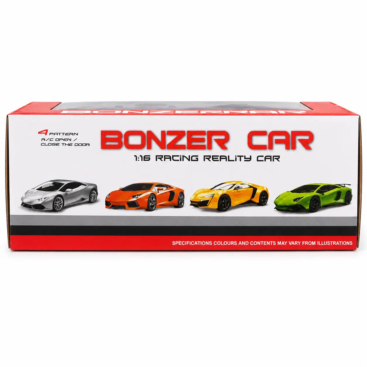 A boxed toy/model car set labeled 'BONZER CAR' with four small sports car illustrations on the front, photographed on a plain white background.