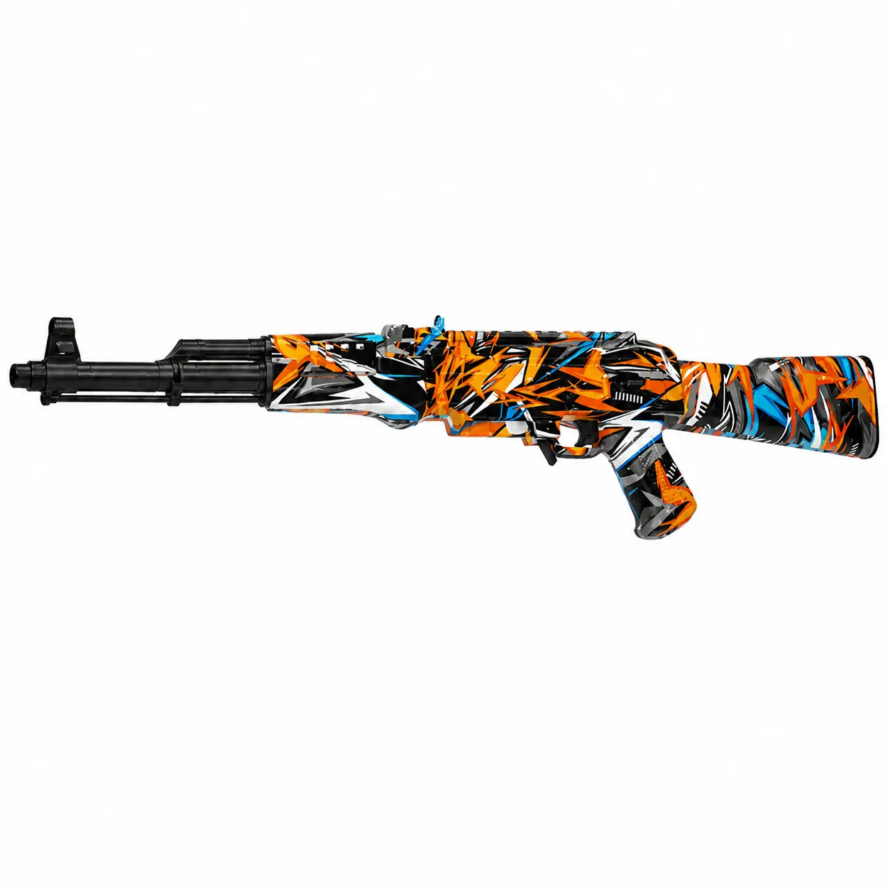 Orange blue and black graffiti AK47 gel ball blaster side view