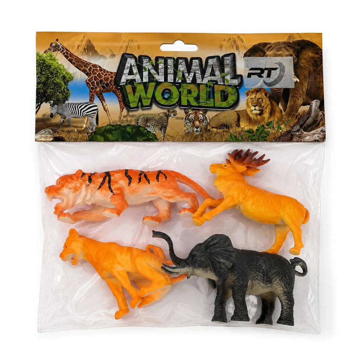 Animal World wild animal toy set with tiger elephant antlered animal and big cat figures