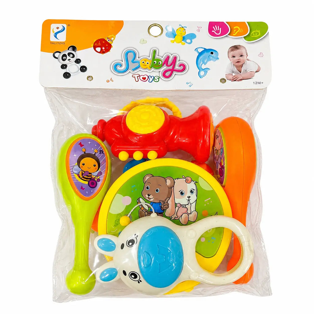 5 PCS multicolor baby musical toy set in retail packaging for babies aged 12 months and above