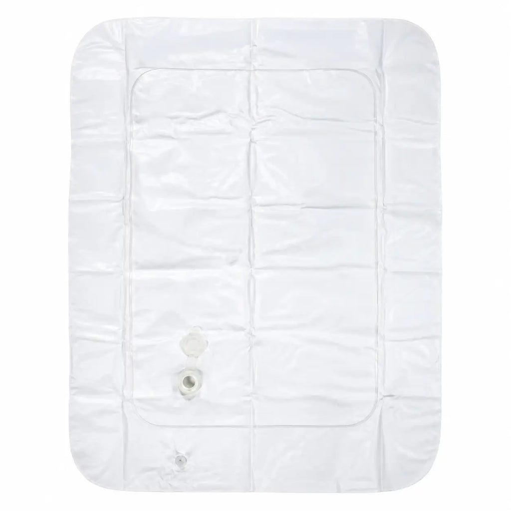 White back and valve view of inflatable baby water play mat for tummy time.