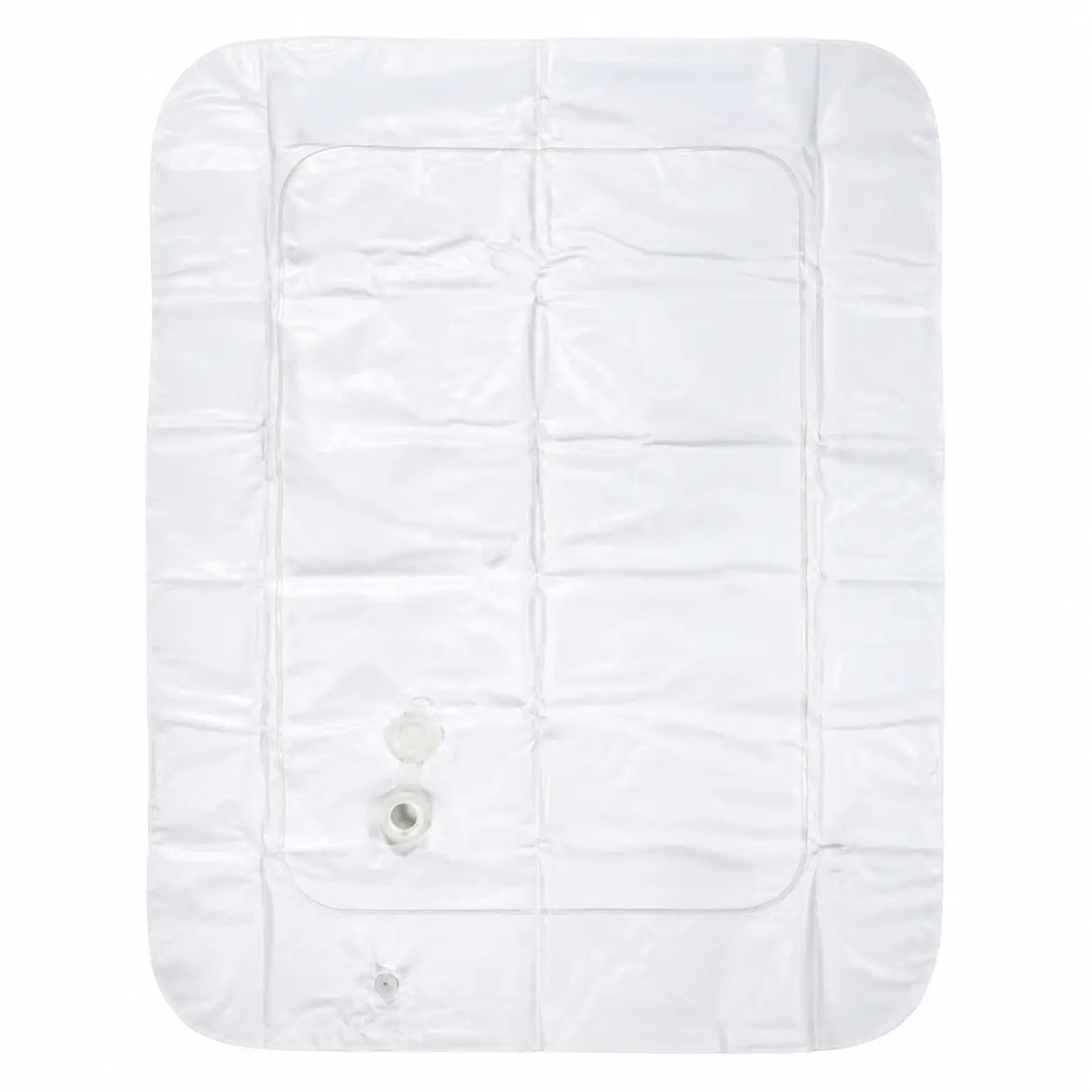 White back and valve view of inflatable baby water play mat for tummy time.
