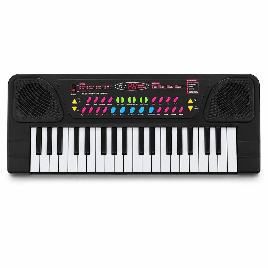 Black BIGFUN 37-key electronic keyboard for kids with colourful controls and built-in speakers