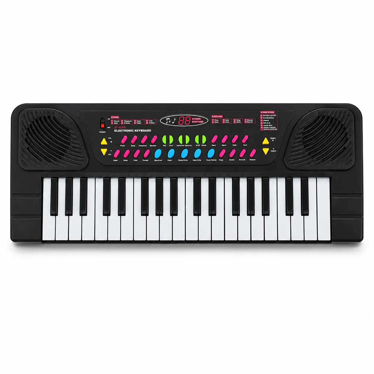 Black BIGFUN 37-key electronic keyboard for kids with colourful controls and built-in speakers