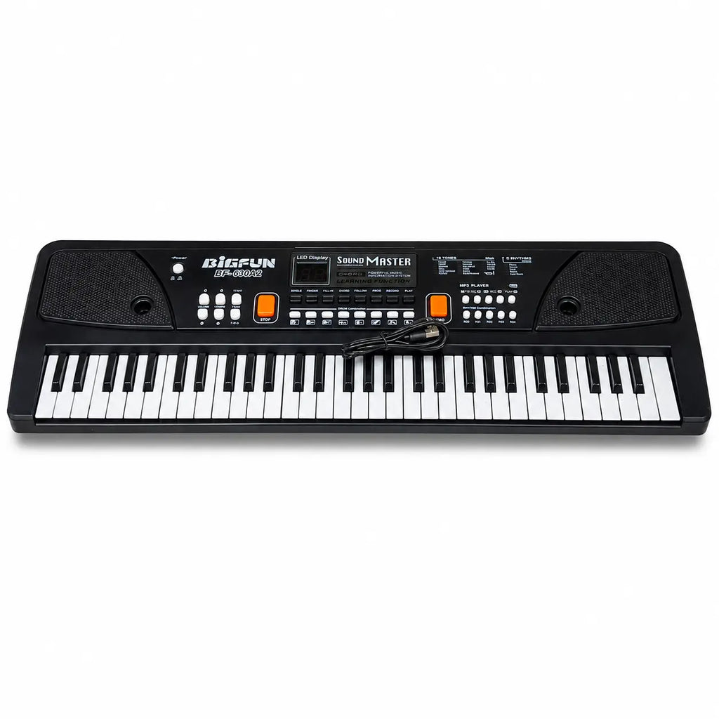 BIGFUN 61-key electronic keyboard with USB cable, dual speakers and digital control panel
