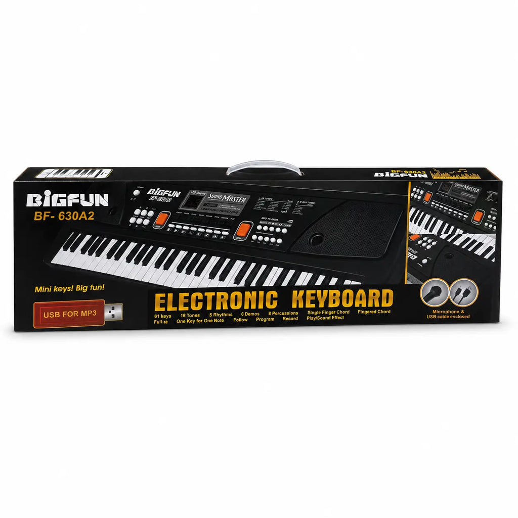 BIGFUN BF-630A2 61-key electronic keyboard retail box with microphone and USB cable included
