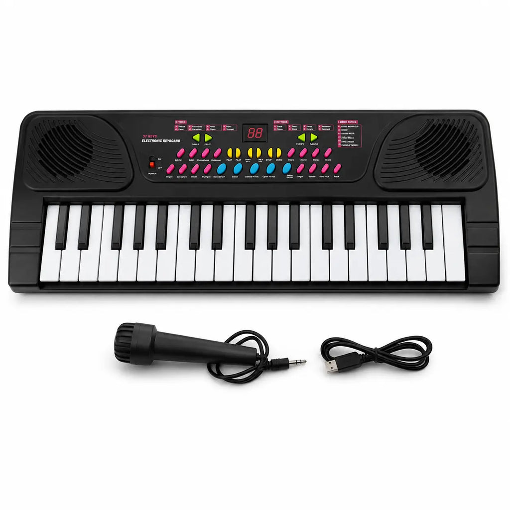 BIGFUN 37-key electronic keyboard with included wired microphone and USB power cable