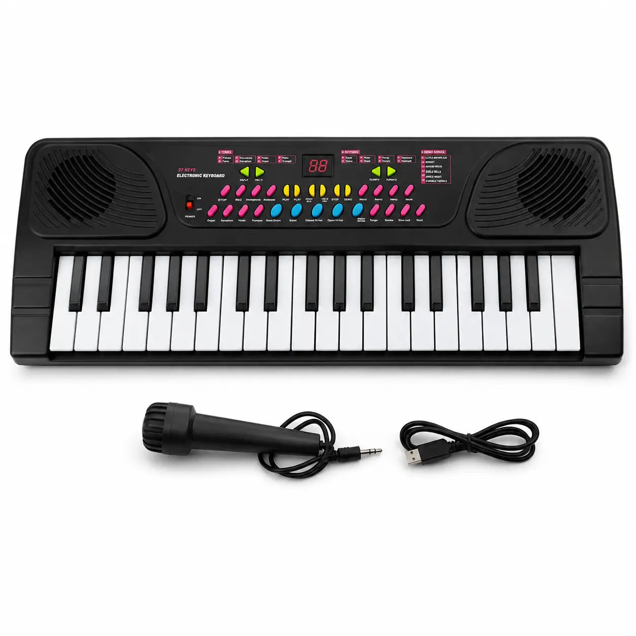 BIGFUN 37-key electronic keyboard with included wired microphone and USB power cable