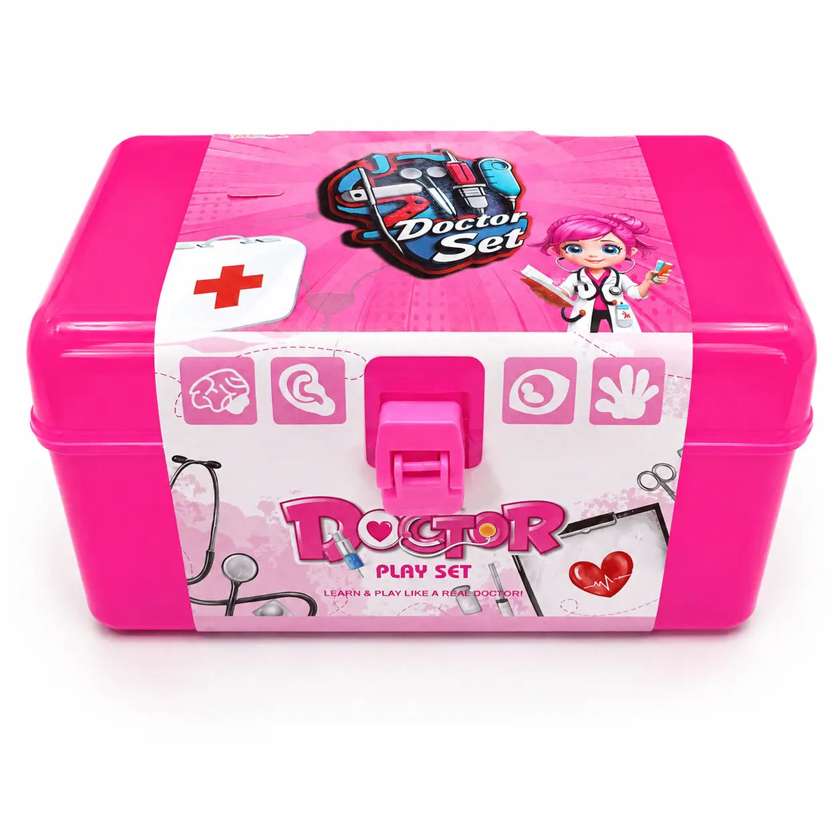 Pink kids doctor pretend play set with portable medical storage case