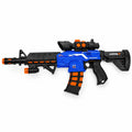 Blue black and orange electric music gun toy for kids with scope and extendable stock