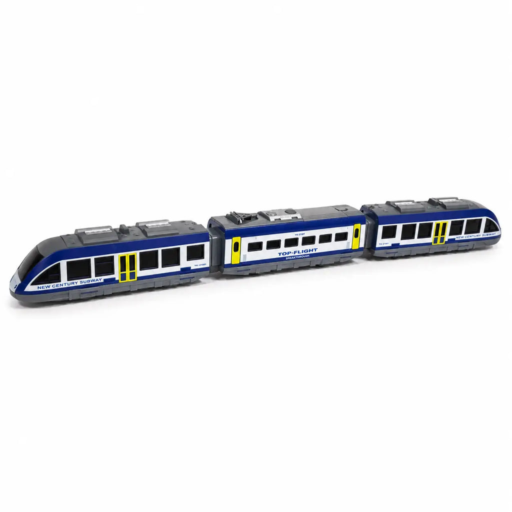 Blue and white three-piece remote control express train toy side view