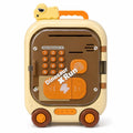 Brown and cream dinosaur suitcase money saving box front view for kids