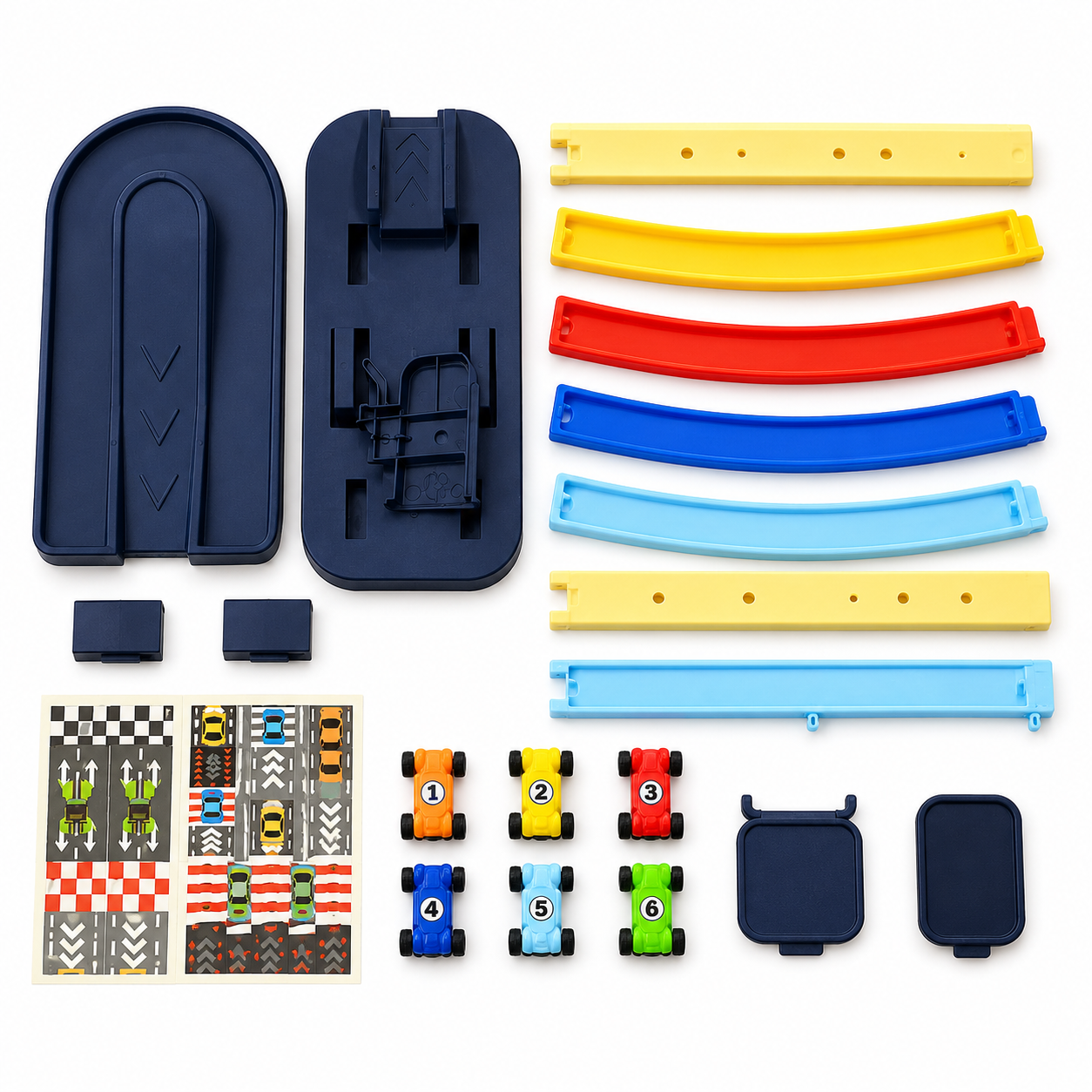 Car Ramp Racer colourful track pieces mini cars stickers and assembly components