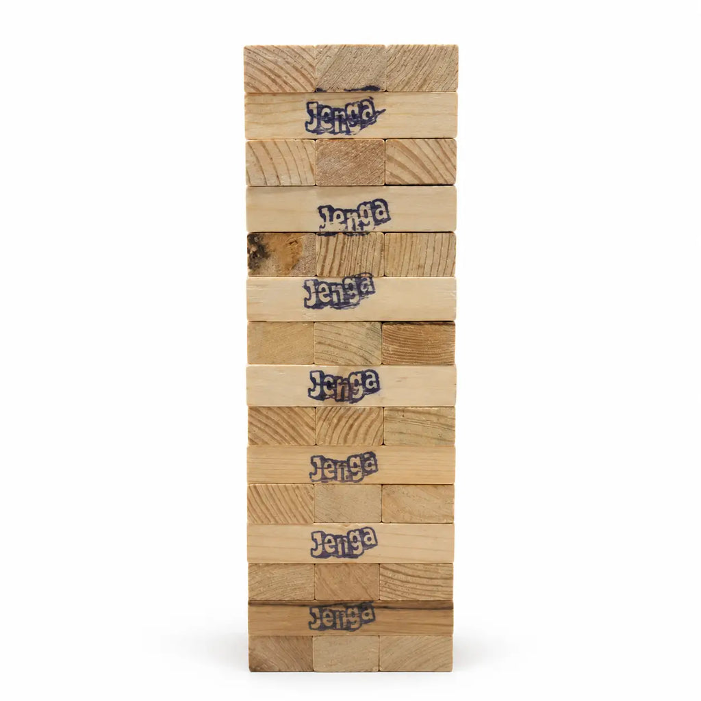Classic Jenga wooden stacking tower made with natural wood game blocks