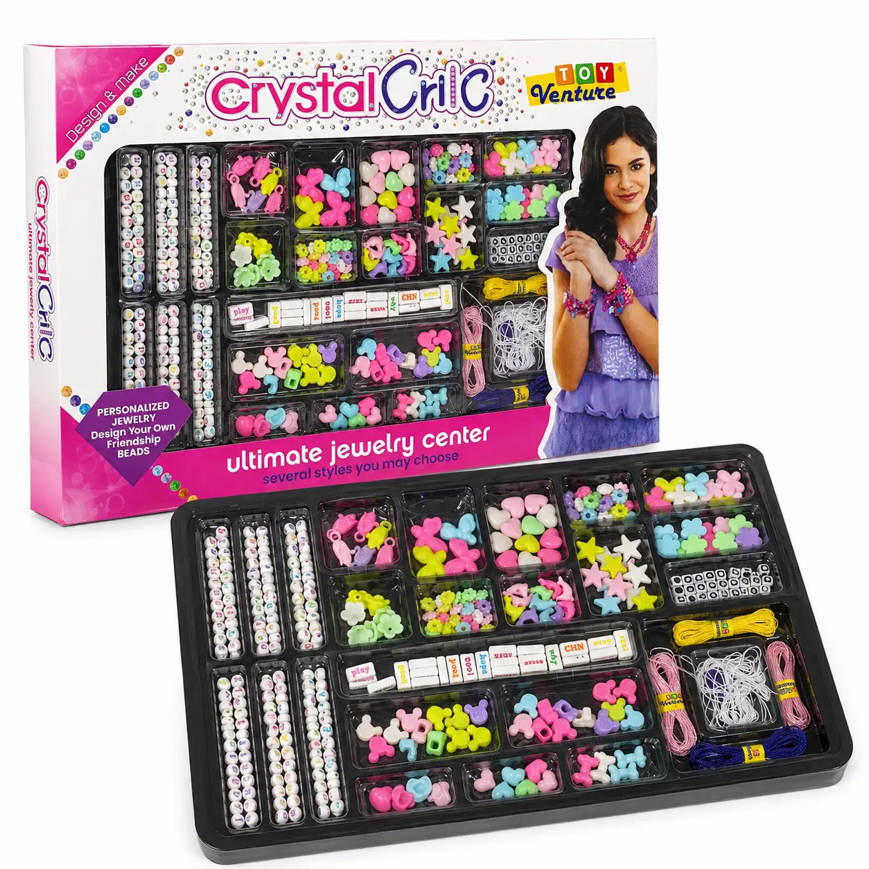 Crystal Chic jewellery-making kit displayed with retail box and open compartment bead organiser
