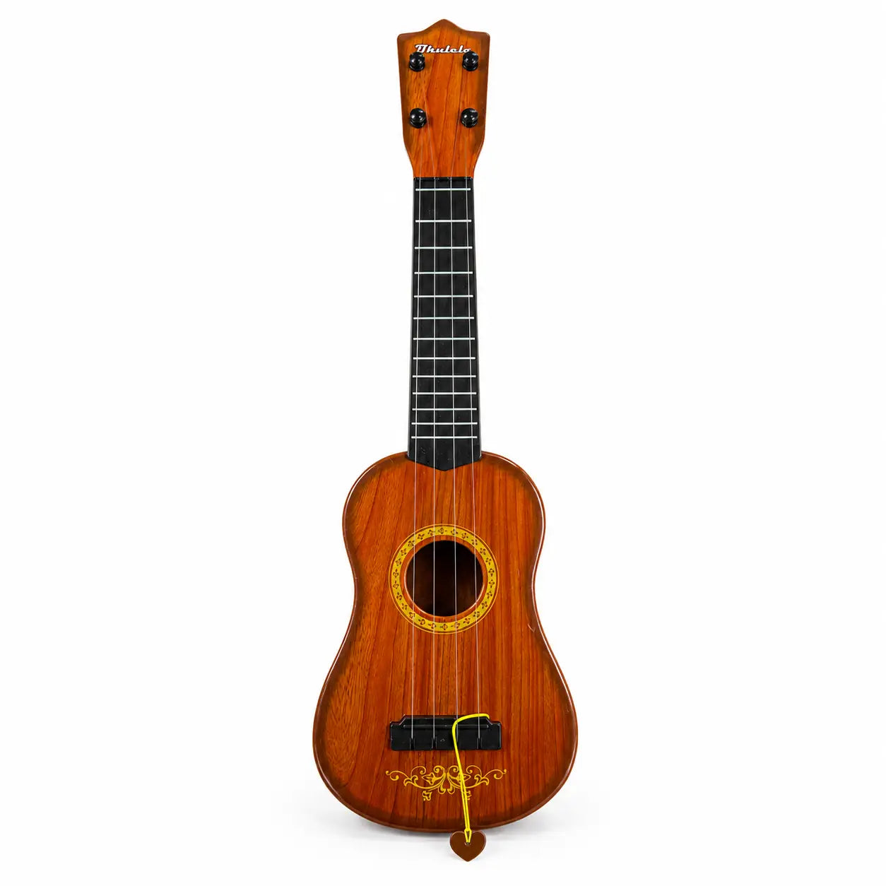 Dream Voice four string kids classical guitar toy brown front view