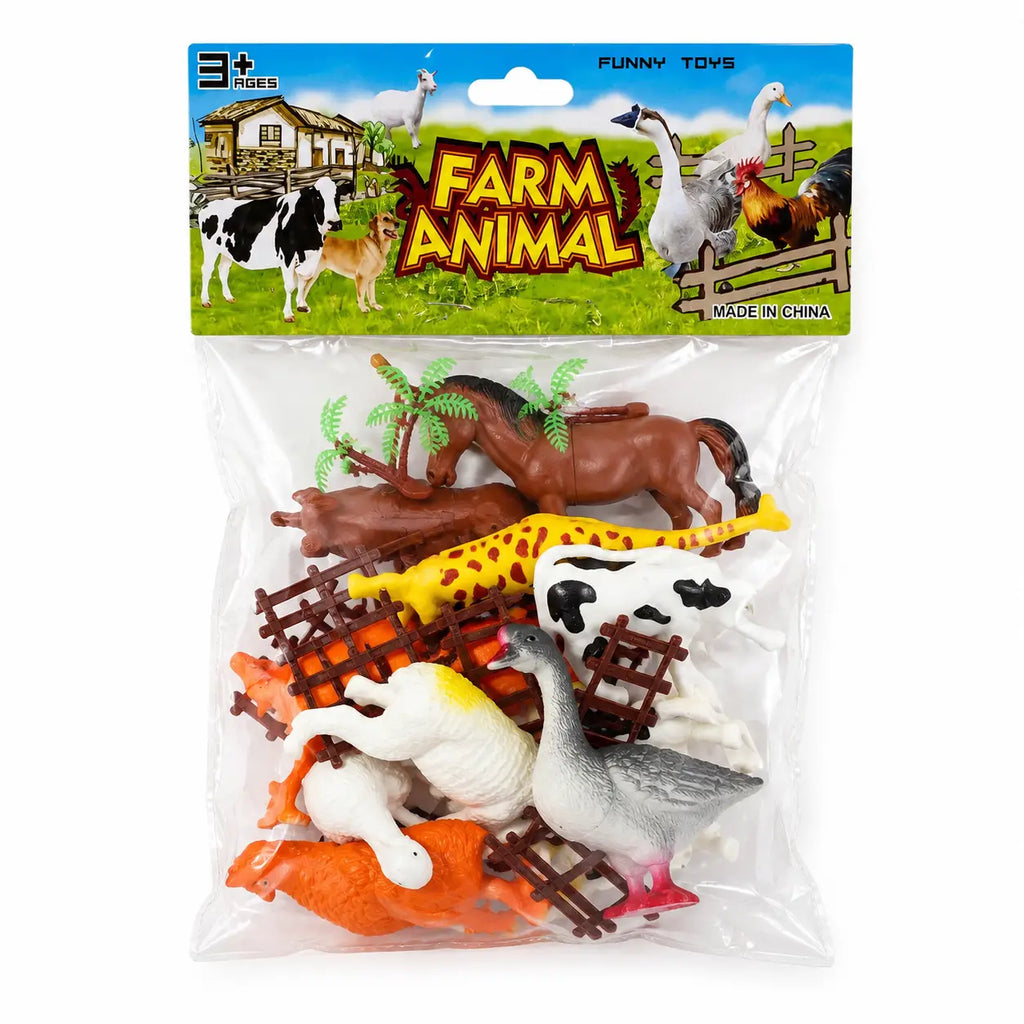 Farm Animal kids toy figure set with assorted animals fences and tree accessories in packaging