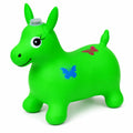 Green inflatable animal hopper ride-on toy with butterfly design front view
