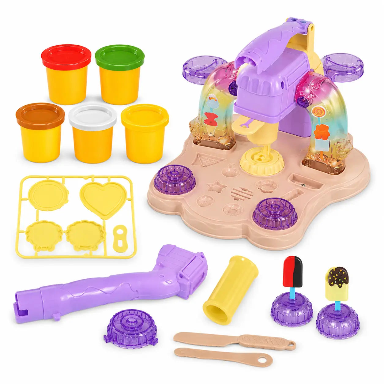 Ice cream maker modeling clay playset with purple machine, 5 clay tubs, molds and shaping accessories