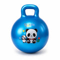 Blue kids inflatable hopper ball with handle and panda cartoon design front view