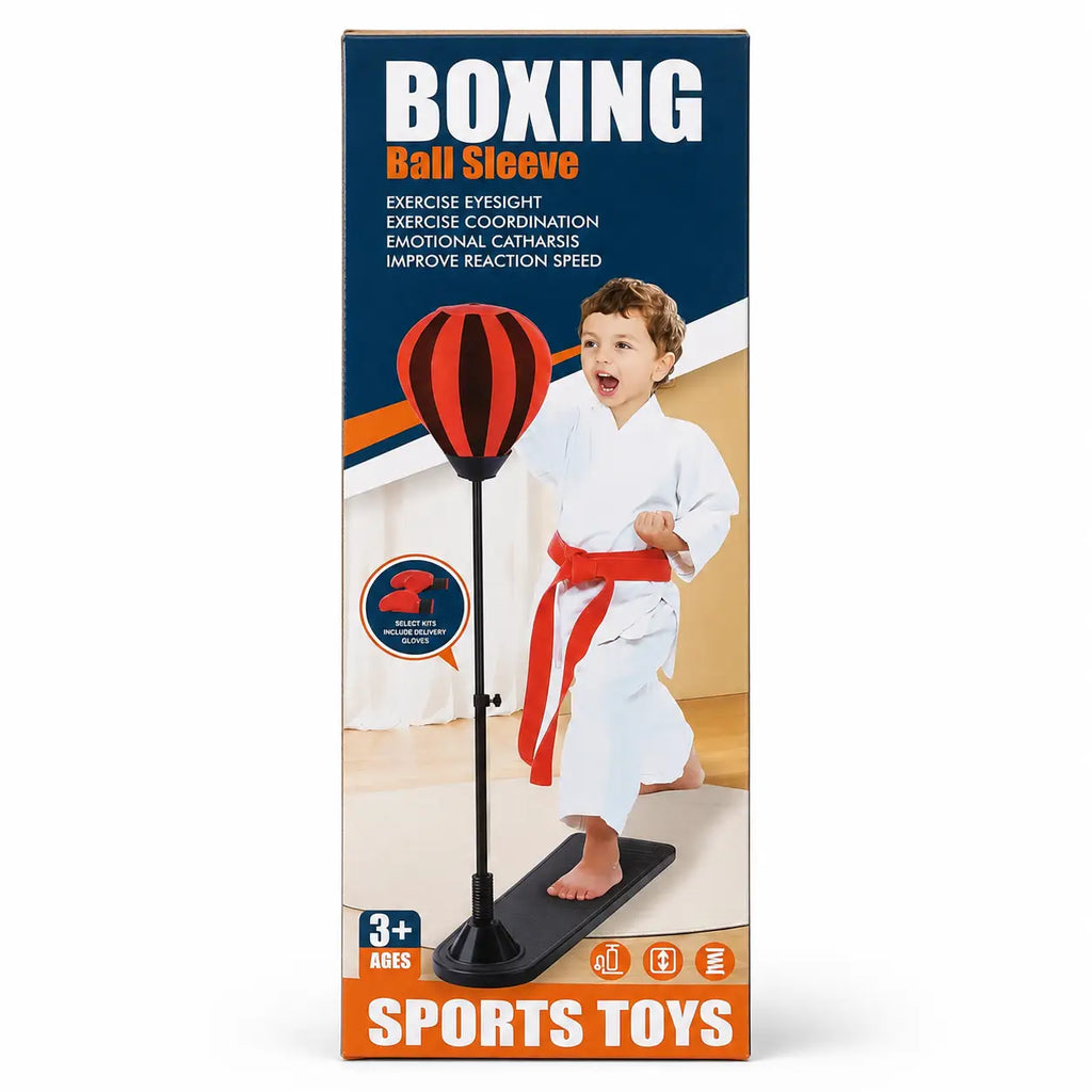 Kids boxing ball sleeve sports toy retail box front view for ages 3 plus