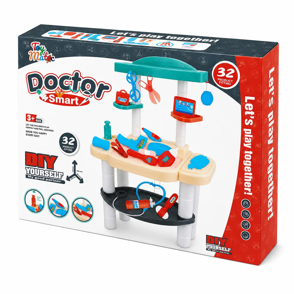 Kids Doctor Smart 32-piece medical play set retail box angled view