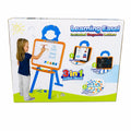 A 3-in-1 Learning Easel children's toy set in its original retail packaging, featuring a blue and orange magnetic easel with a child illustration on the box.