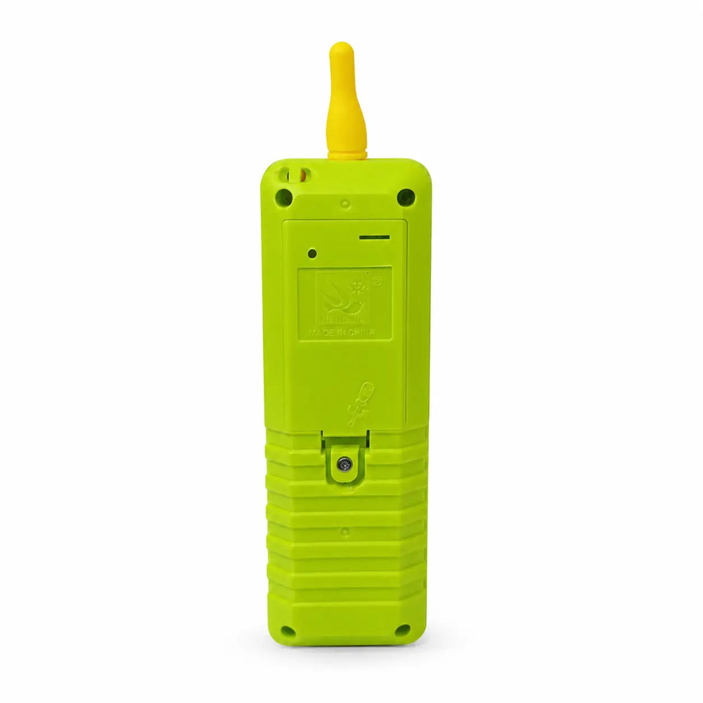 HJ-8033 kids musical mobile phone toy green back view with battery compartment
