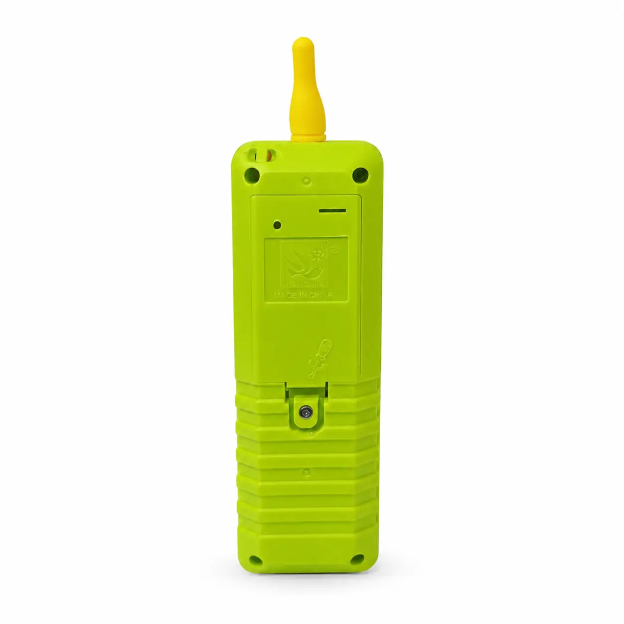 HJ-8033 kids musical mobile phone toy green back view with battery compartment