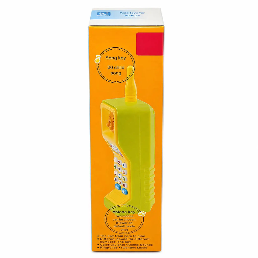 HJ-8033 musical mobile phone toy packaging side showing songs and play modes