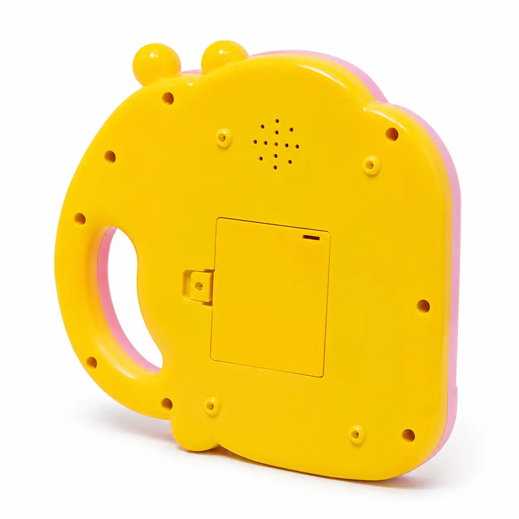 Yellow back panel and battery compartment of the kids musical piano toy