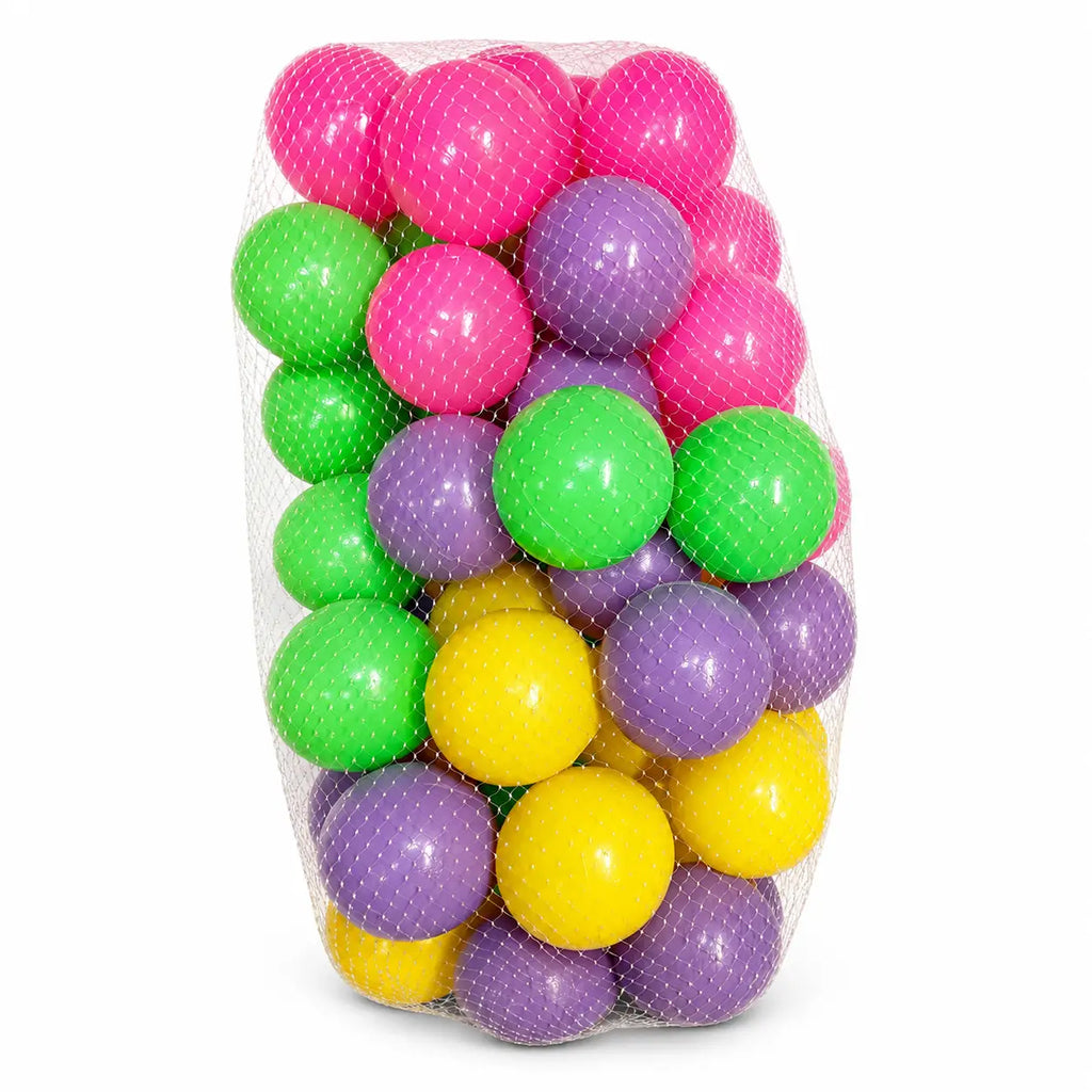 Assorted pink green purple and yellow plastic play balls supplied for kids play house tent