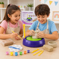 Children creating clay pottery with kids pottery wheel activity set