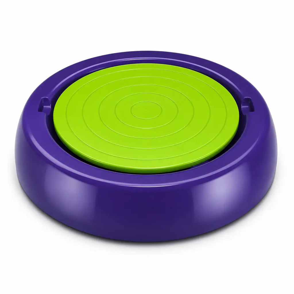 Purple and green kids pottery wheel rotating plate close view