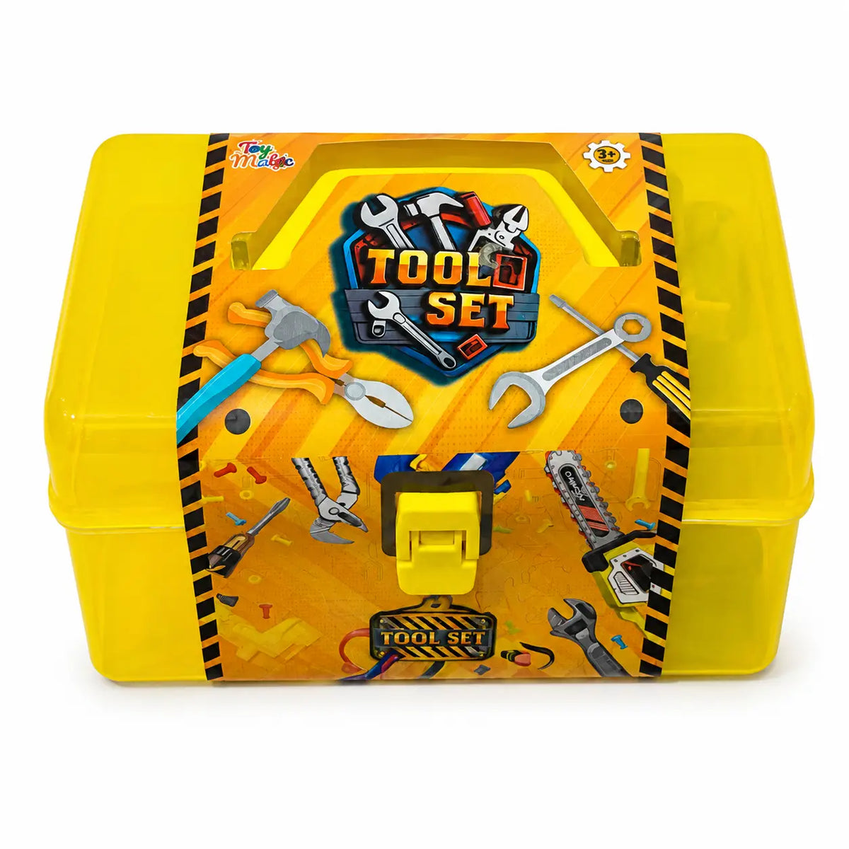 Yellow kids tool set storage box with pretend repair tools for children aged 3 plus