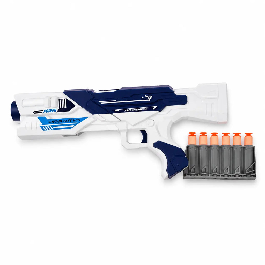 Kids soft bullet gun toy with separate rotating magazine loaded with six soft foam darts