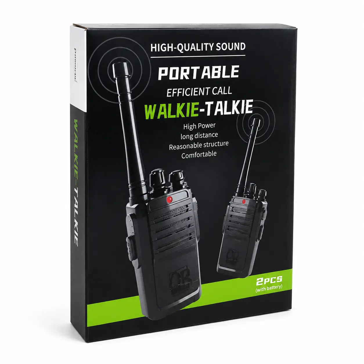 Kids walkie talkie 2 PCS set empty retail box front view on white background
