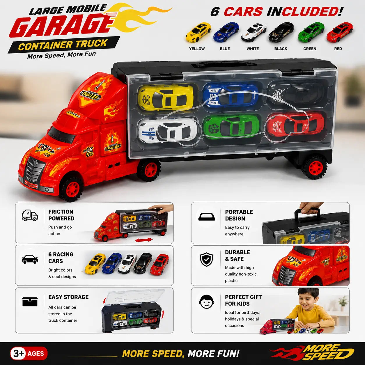 Front view of Hot Wheels Large Mobile Garage container truck toy