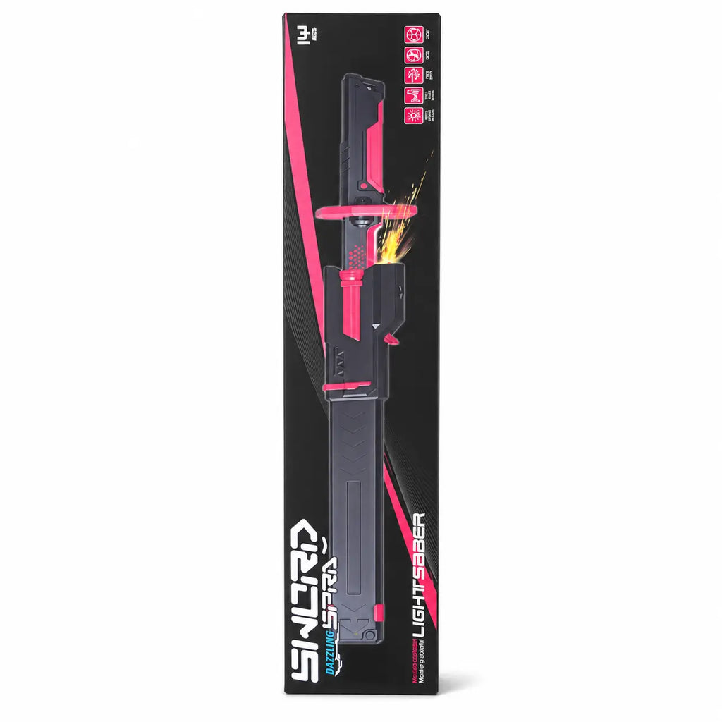 Rechargeable LED light saber toy box shown in angled three-quarter view