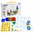 Complete Colorful Magnetic Pipeline Building Blocks 42 PCS set with box, tracks, magnetic pieces, balls and stickers.