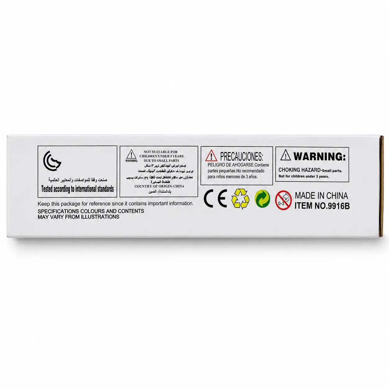 Safety warning and product information panel for Colorful Magnetic Pipeline Building Blocks 42 PCS toy.