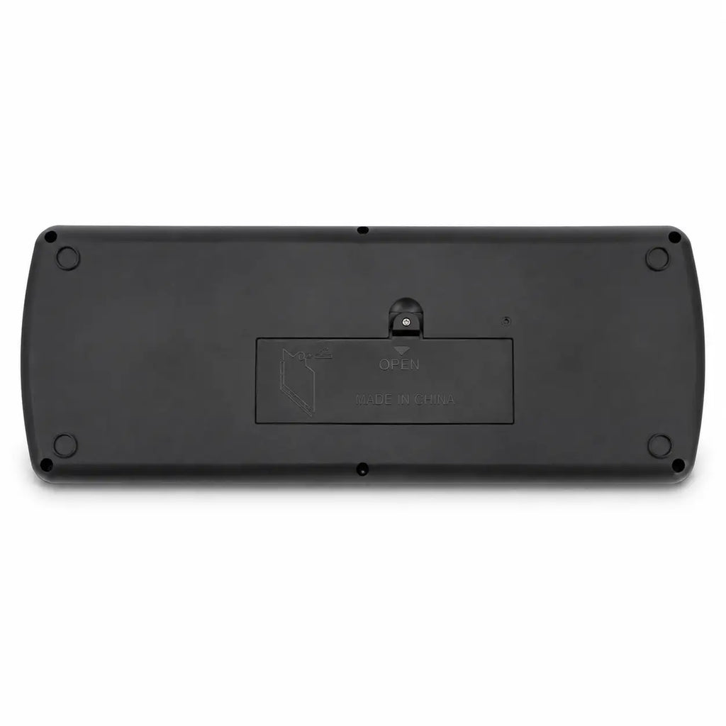 Back view of MS-322A electronic keyboard showing battery compartment