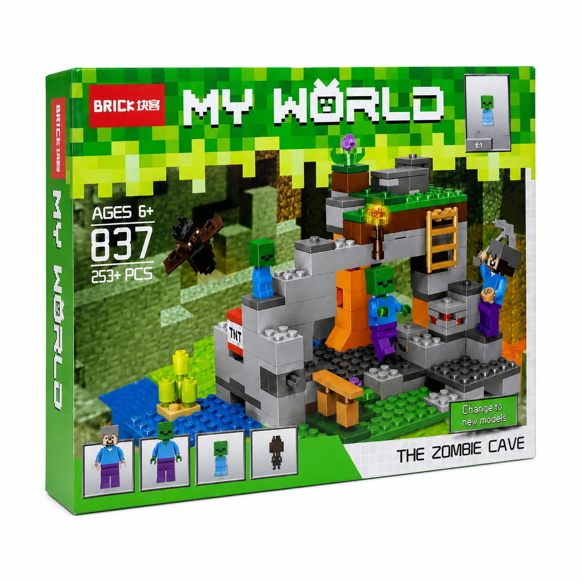 My World 837 Zombie Cave 253+ piece building blocks set retail box shown from angled front view