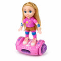 Pink battery operated doll balance car toy shown from three quarter angle