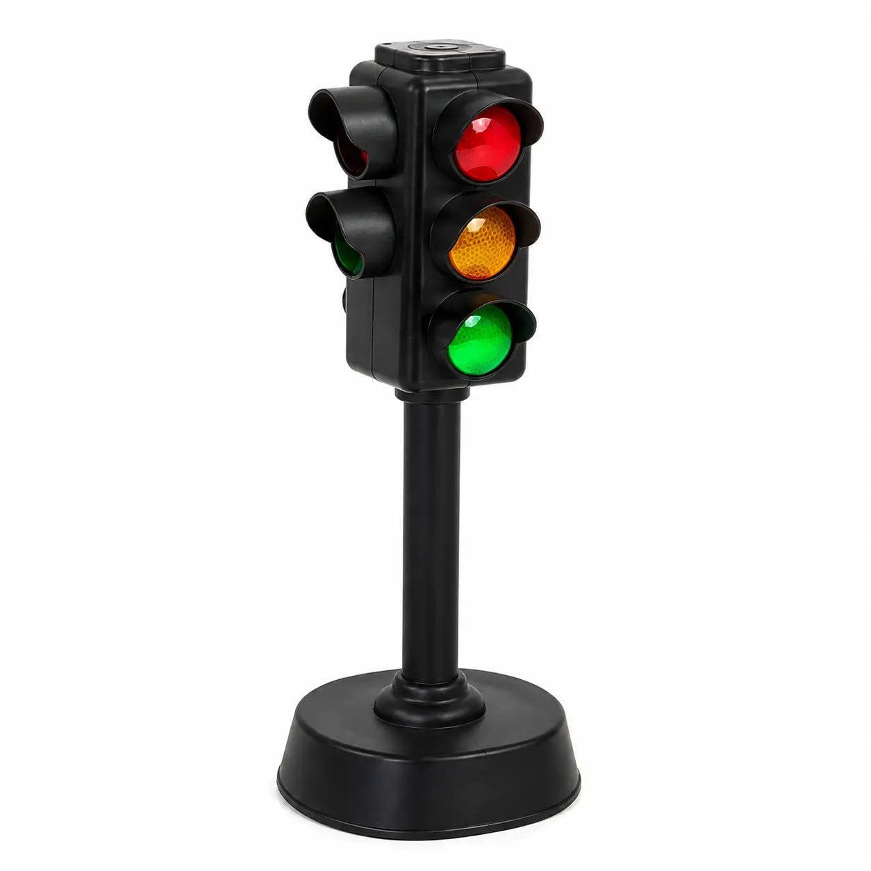 Black toy traffic light accessory with red yellow and green lights for RC racing car set